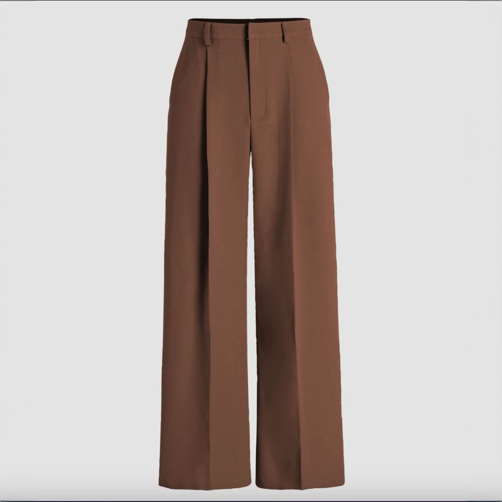 High Waisted Wide Leg Trousers in Brown
